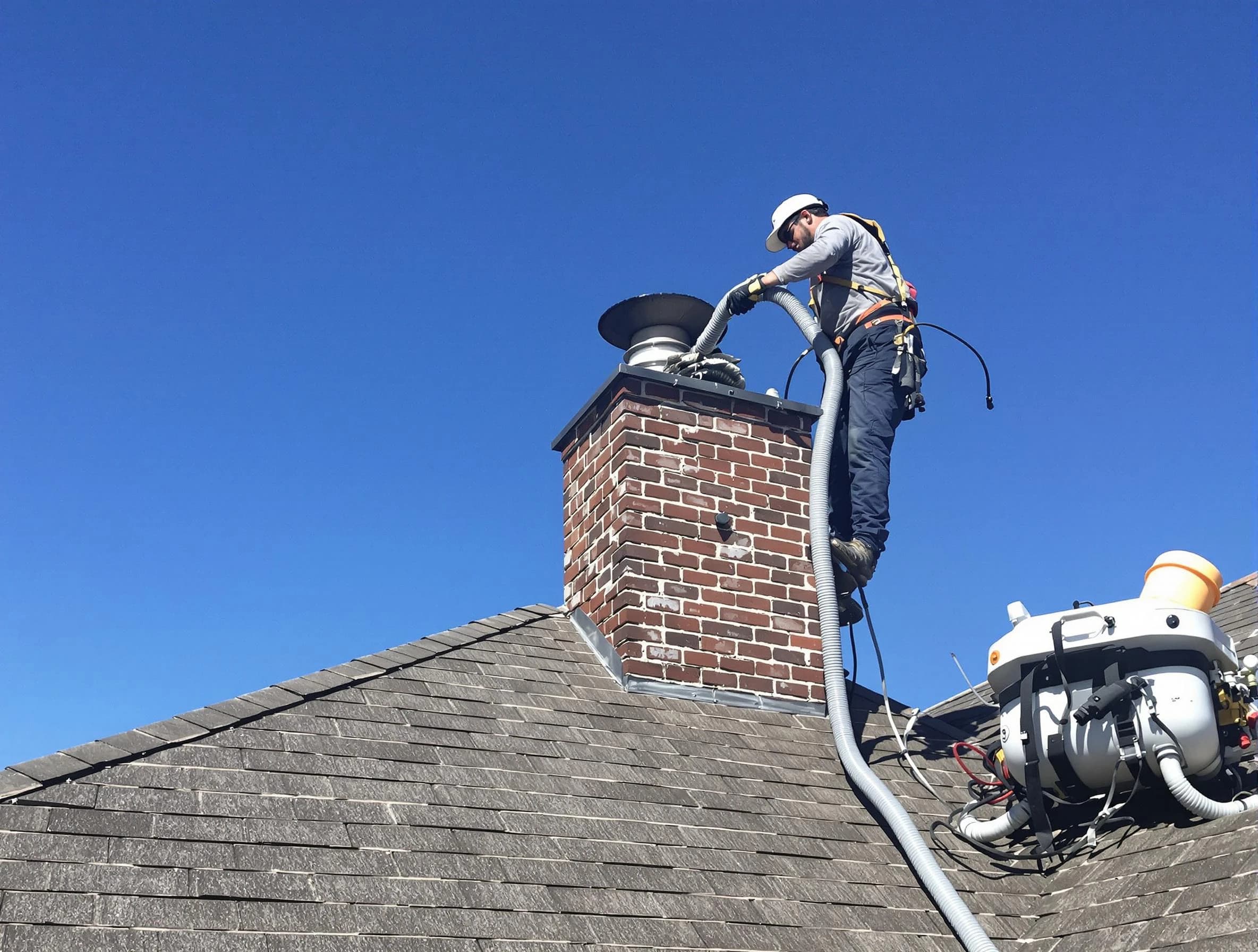 Dedicated Pleasant Hills Chimney Sweep team member cleaning a chimney in Pleasant Hills, PA