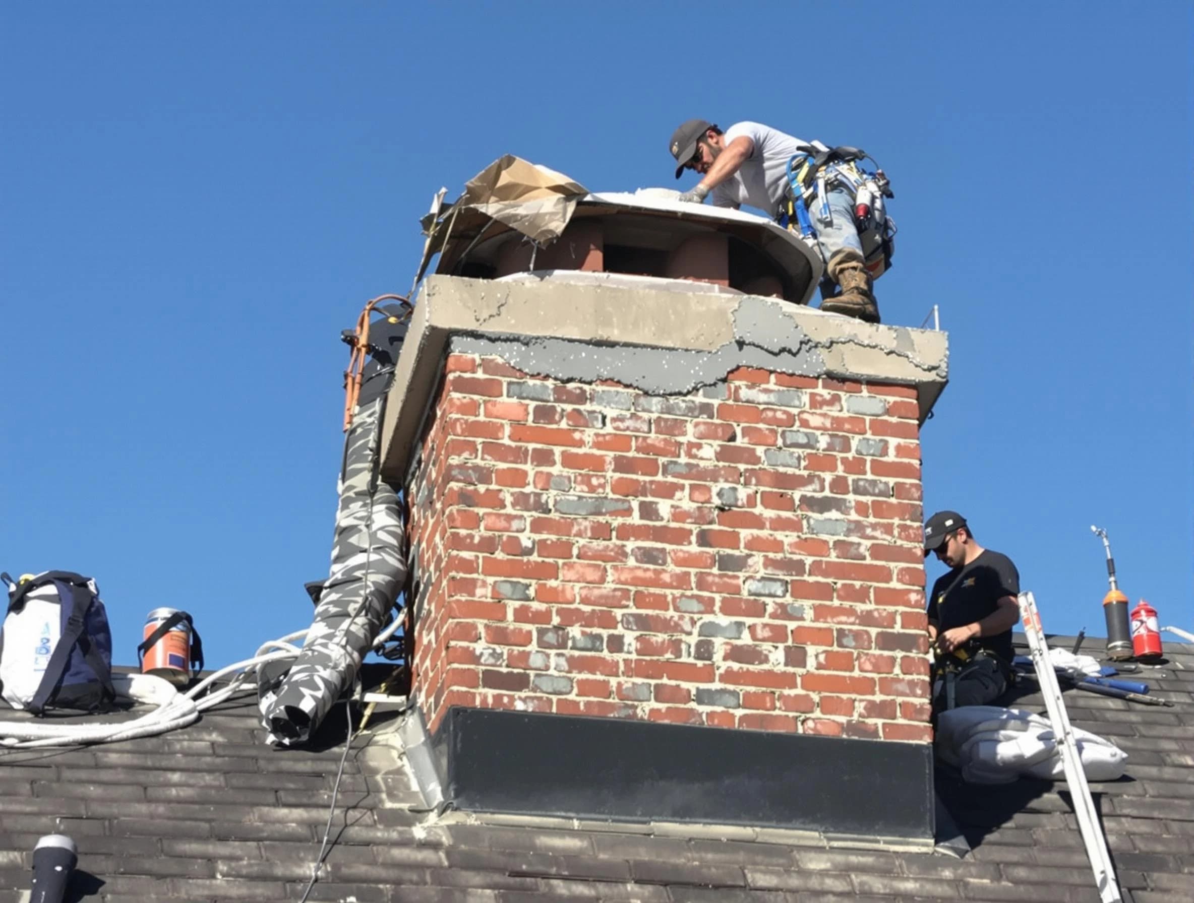 Pleasant Hills Chimney Sweep installing a custom chimney crown in Pleasant Hills, PA