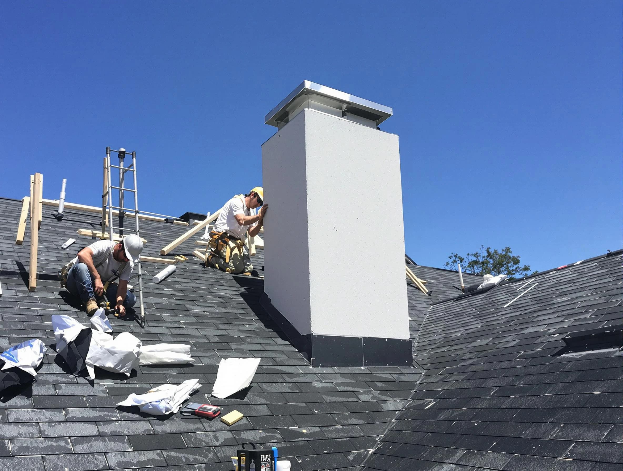 Pleasant Hills Chimney Sweep crew installing a new chimney in Pleasant Hills, PA