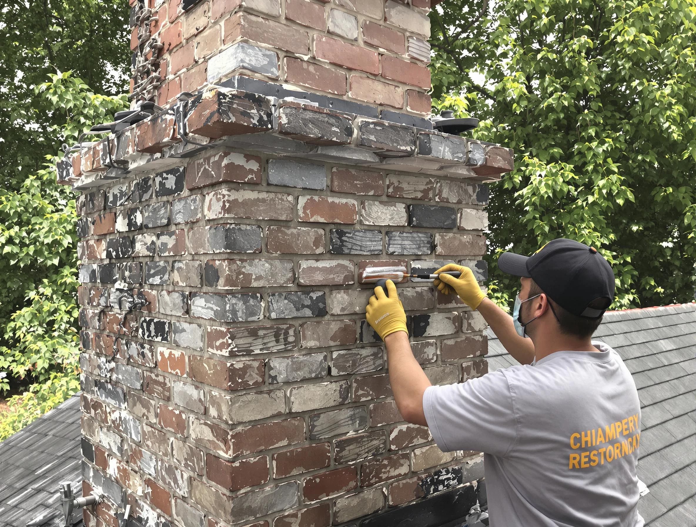 In-progress chimney restoration by Pleasant Hills Chimney Sweep in Pleasant Hills, PA