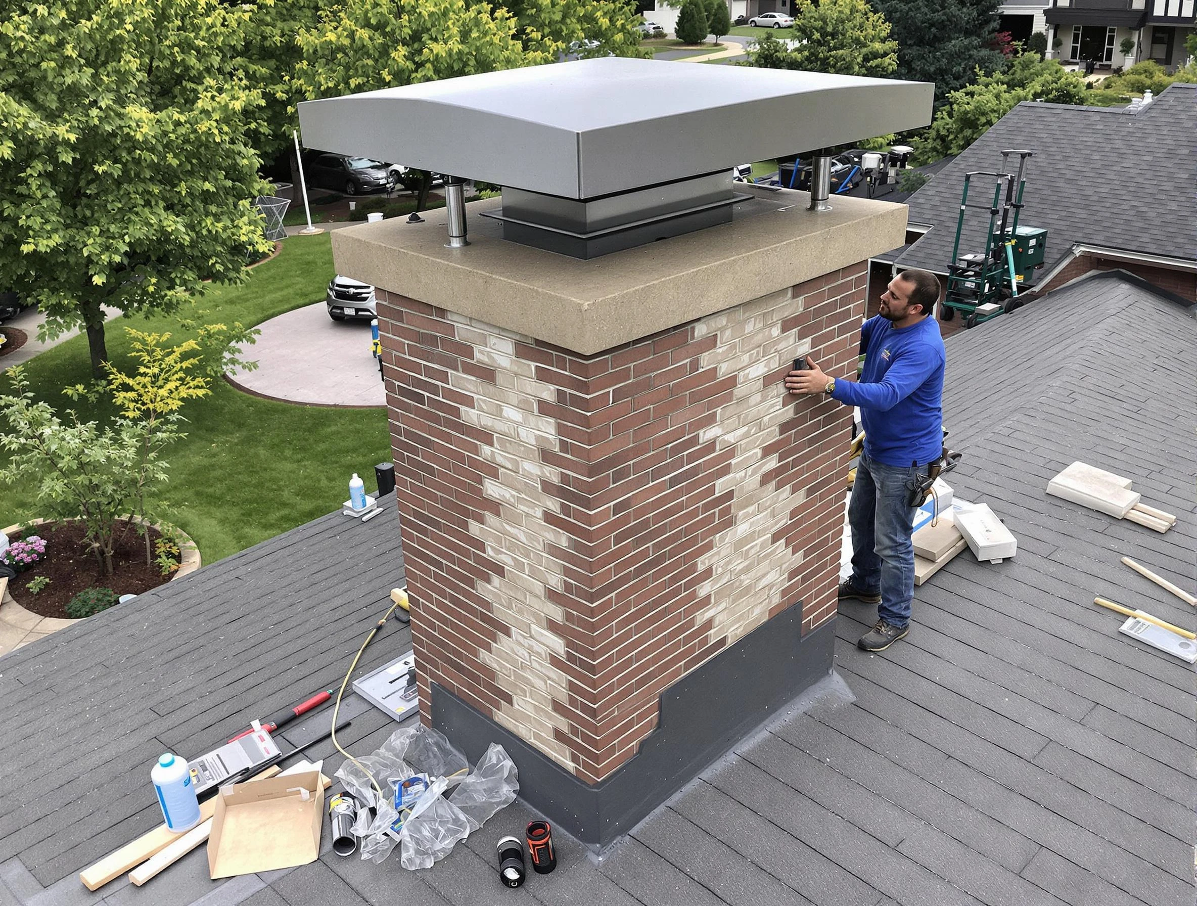 Pleasant Hills Chimney Sweep team working on a custom chimney remodel in Pleasant Hills, PA