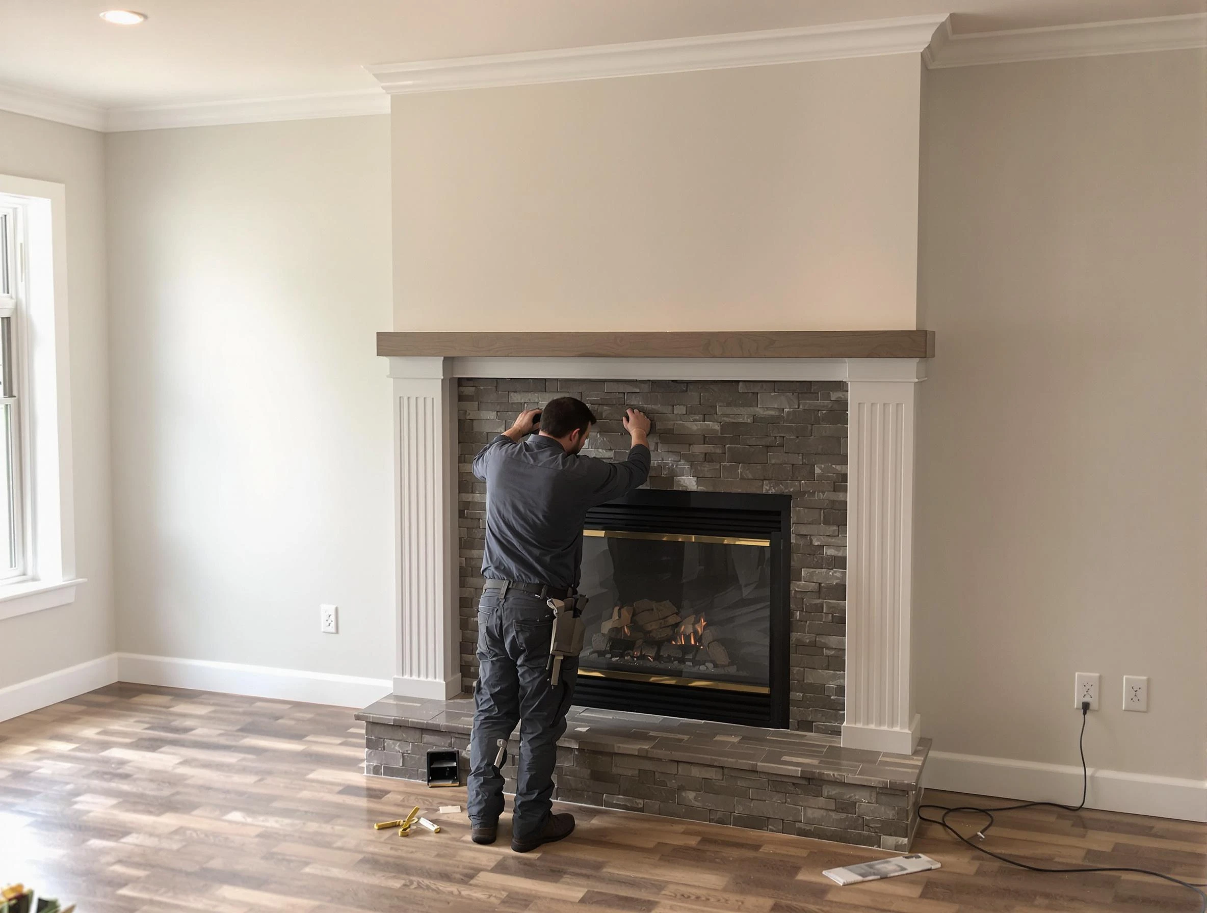 Pleasant Hills Chimney Sweep finishing a custom fireplace install in Pleasant Hills, PA